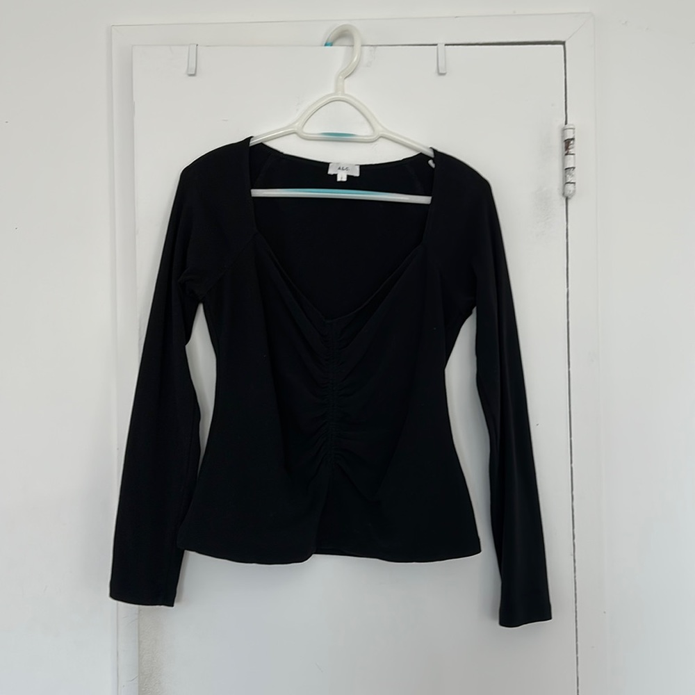 A.L.C. Black V-Neck Long Sleeve Top